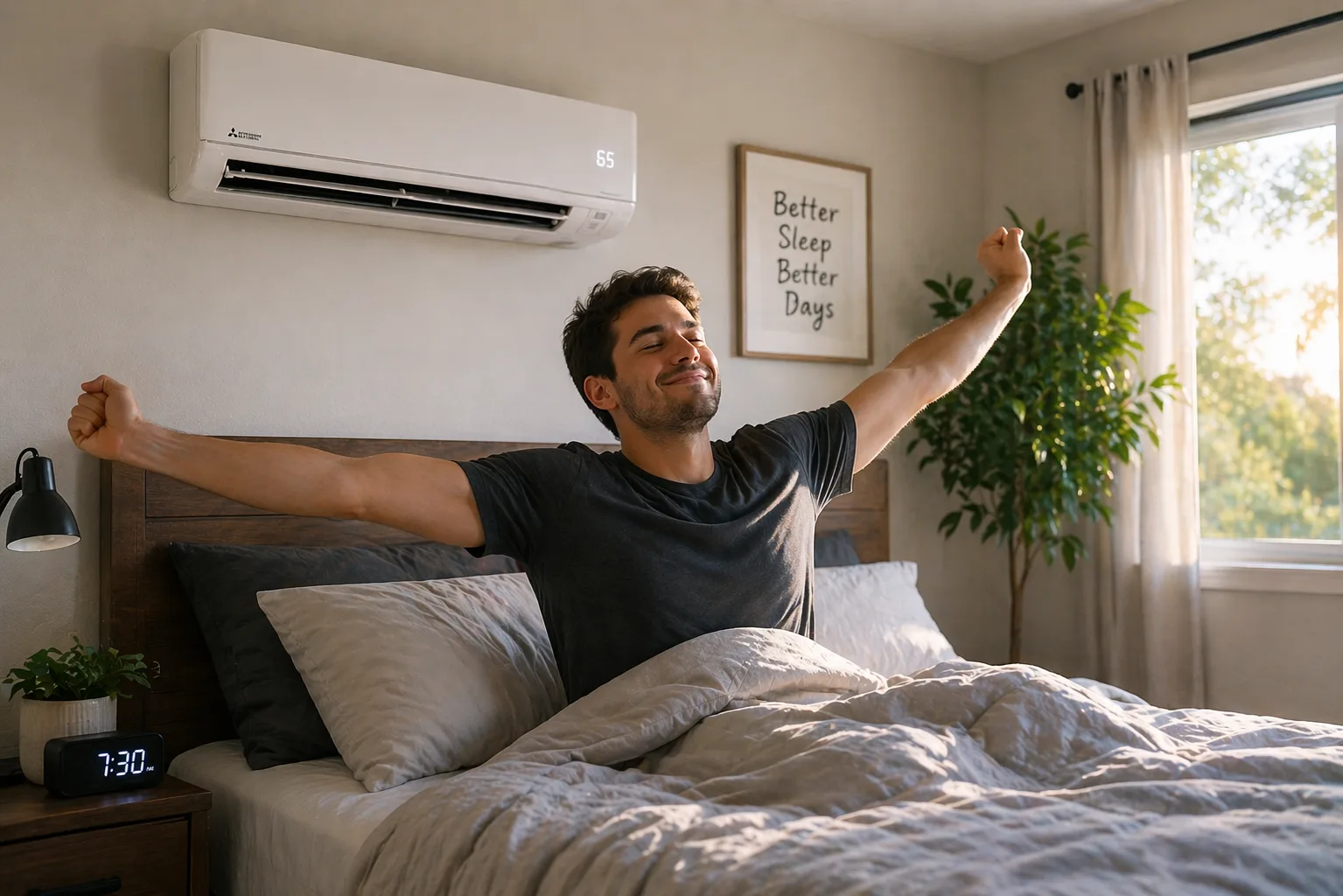 A ductless bedroom mini-split provides quiet, efficient cooling so you can sleep better at night.