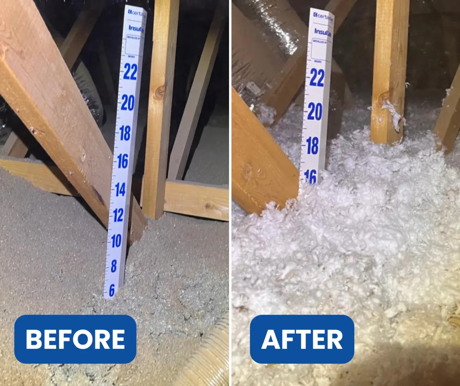 Attic insulation depth before and after upgrade to R-38 in an Arizona home