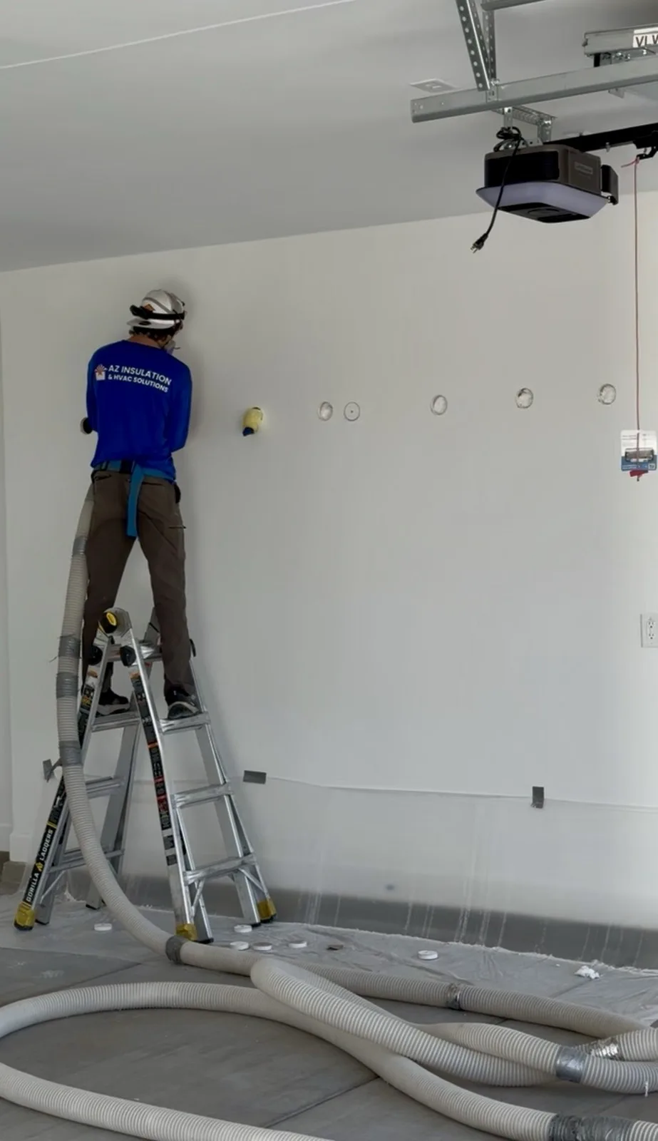 Drilled holes ready for wall drill-and-fill