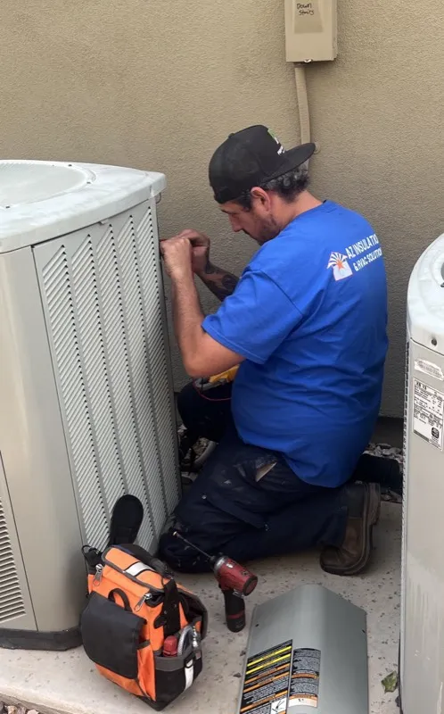 HVAC tune-up on an outdoor condenser at a Glendale home