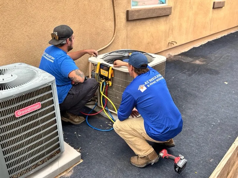 AZ Insulation technicians performing an HVAC tune-up in Queen Creek